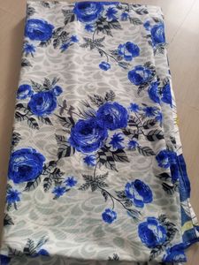White Blue Flower Double Bed Sheet