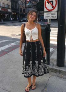 Black Skirt with White Floral Print