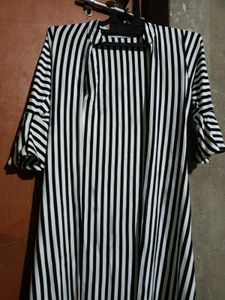 Black and white striped wrap shrug-knee length