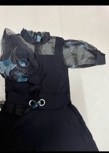 Chic Black Sheer Sleeve Dress