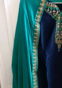Elegant Navy Blue Kurta Set with Teal Dupatta