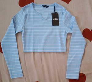 Light Blue Striped Crop Top