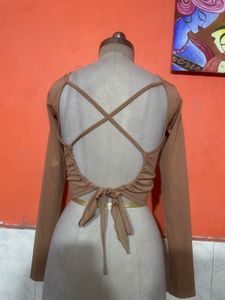 Brown Long Sleeve Cropped Top