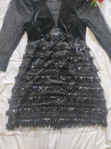 Black Sequin Fringe Mini Dress