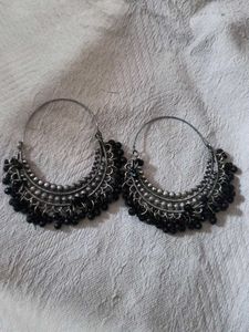 Stylish Black Beaded Hoop Earrings pack of two