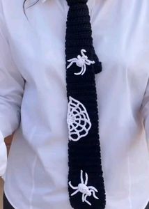 Crocheted Black Spider Web Tie