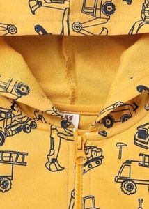 Yellow Hoodie With Front Open Zip For Kids