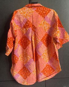 Boho Patchwork Print Button-Up Shirt