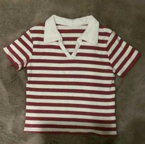 Striped Polo Neck Top