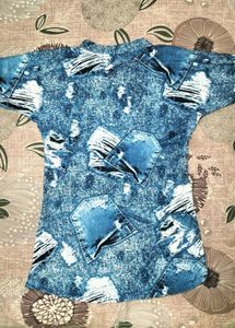 💙 Stylish Blue Stretchable Denim-Print Top