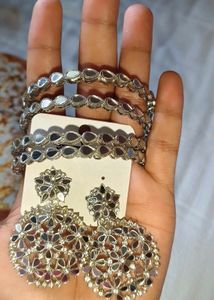 mirror work earing and bangle set ( 4 piece)