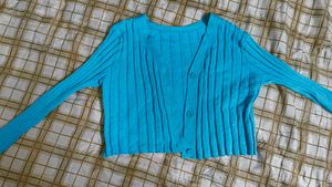 Blue Ribbed Knit Cardigan