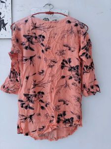 Trendy Peach High-Low Top with Cold-Shoulder Detai
