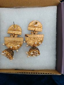 Oxidised Jhumka Earrings with Pearls