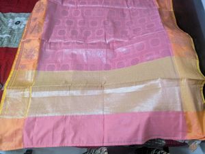 Elegant Pink Saree with Orange Border also bl