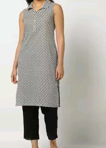 Sleeveless Zigzag Print Kurti