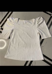 new White Puff Sleeve Square Neck Top
