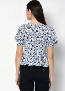 Chic Floral Print Peplum Top
