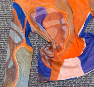 Sheer Mesh Abstract Print Long Sleeve Top