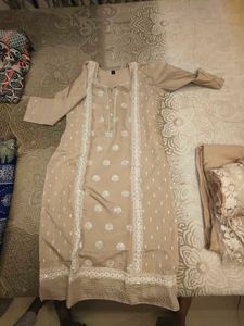 Beige Kurta Set with Dupatta and pant