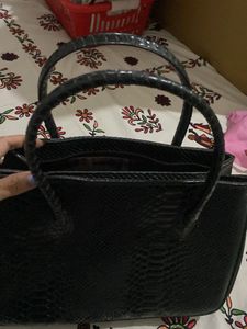 Black Snakeskin Print Handbag