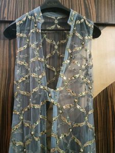 Strap Bustier ,Long Jacket with Drape Skirt