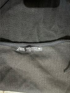 ZARA Woman Black Ribbed Square Neck Mini Dress