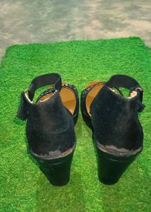 Women's Black Embellished Block Heels