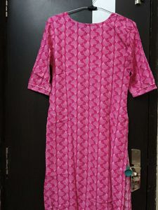 Pink Printed Kurta with White Embroidery