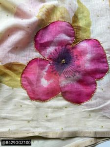 Elegant Cream Saree with Pink Floral Print
