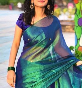 Royal Blue Tissue Silk Saree with Elegant Tassels
