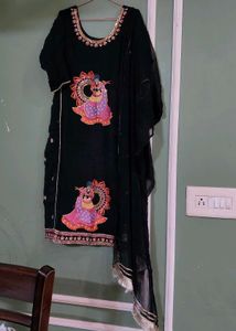 Black Kurta with Peacock Embroidery