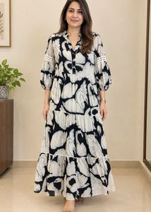 Mango - Swan Print Maxi Dress - colour spr
