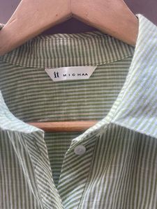 Striped Tie-Waist Button-Up Shirt
