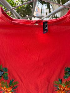 Coral Embroidered Tropical Floral Top with adjusta