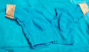 Teal Saree with Gold Border