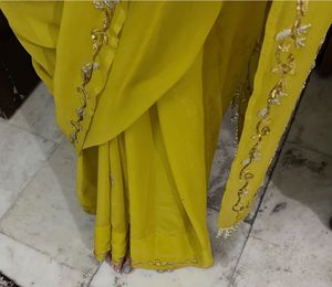 Elegant Yellow Embroidered Saree