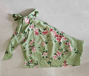 Floral Print Tie-Up one shoulder Crop Top