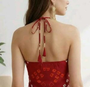 Bohemian Red Bandhani Halter Neck Top
