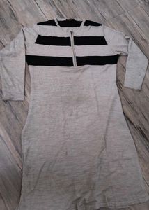Grey Striped Kurti with Zipper