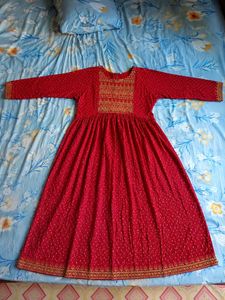 New naira cut Red Printed Kurta with  Embroide