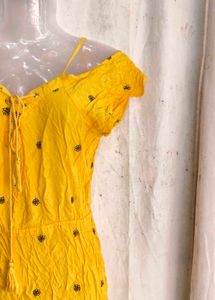 Yellow Embroidered Off-Shoulder Romper