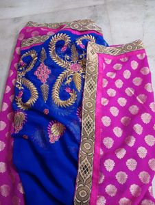 Royal Blue & 🩷 💙 pink Embroidered Saree