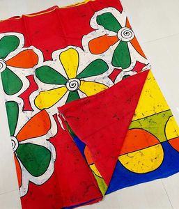New Vibrant Hand-Painted Cotton Saree with bp