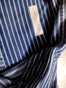Blue &amp; White Striped Button-Up Chore Shirt Jacket