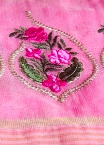 kota doria Beautiful Pink Embroidered Saree