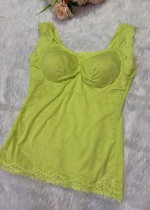 Lime Green Lace Trim Camisole Tank Top