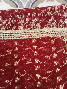 Embroidered Red Dupatta with Sequins