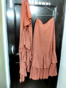Brown Ruffles Stitched Saree🆕✨ Branded ⚡