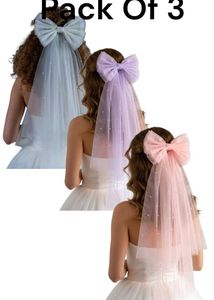 Bow Veil Headpiece - Pack of 3 White Babypink Lave